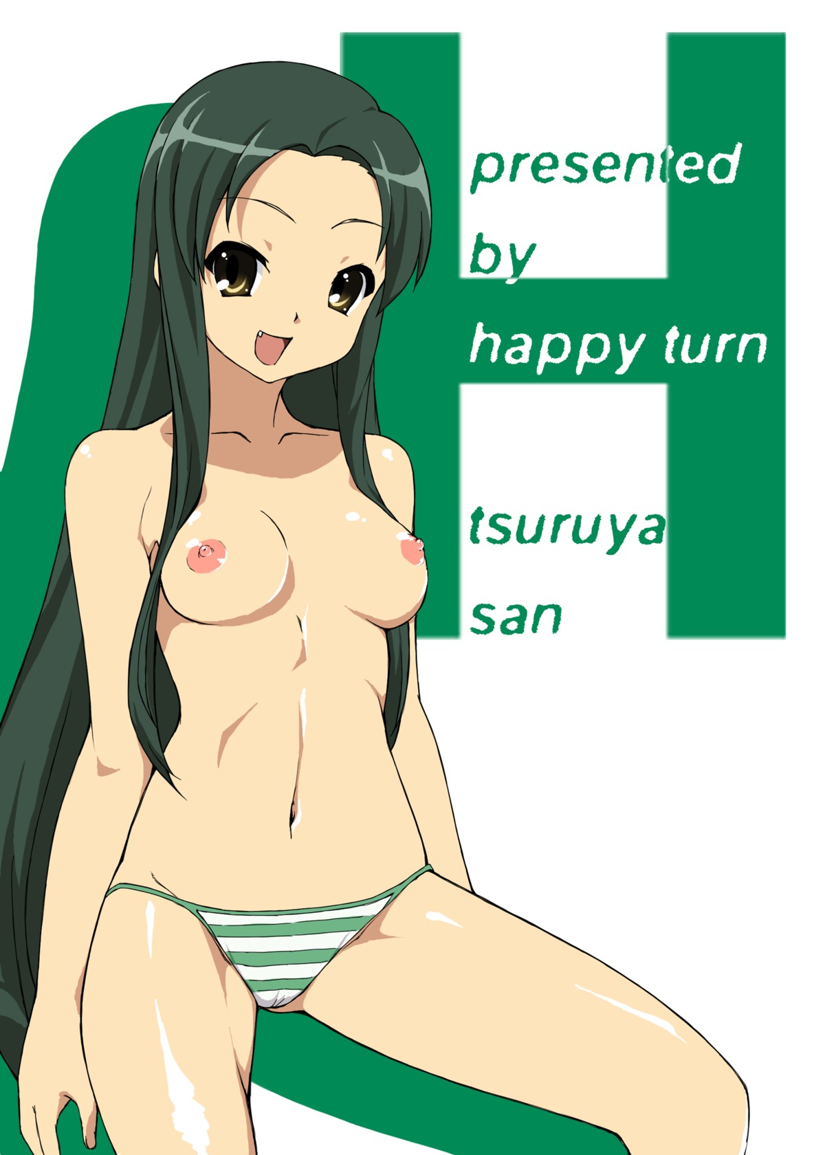 big_eyes breasts female female_only happy_turn_(artist) human nipples pale_skin panties pointy_chin rule34 sitting small_breasts solo suzumiya_haruhi_no_yuuutsu tagme topless tsuruya