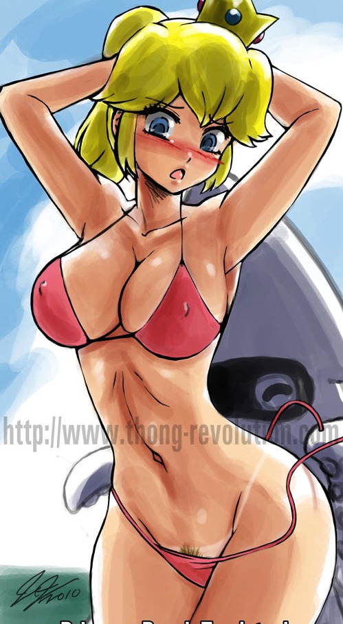 1girls alternate_breast_size armpits arms_up bikini bikini_malfunction blonde_hair blooper blue_eyes breasts crown erect_nipples female john_joseco mario_(series) nintendo nipples princess_peach pubic_hair rule34 sexy_armpits tanline tied_hair wardrobe_malfunction