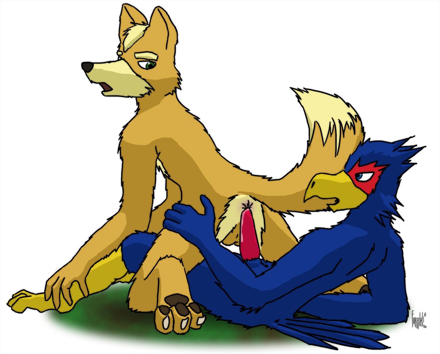 2010 anthro buggery color falco_lombardi fox fox_mccloud fur furry furry_only gay interspecies male male_only multiple_males no_humans pheasant rule34 sex star_fox tagme yaoi