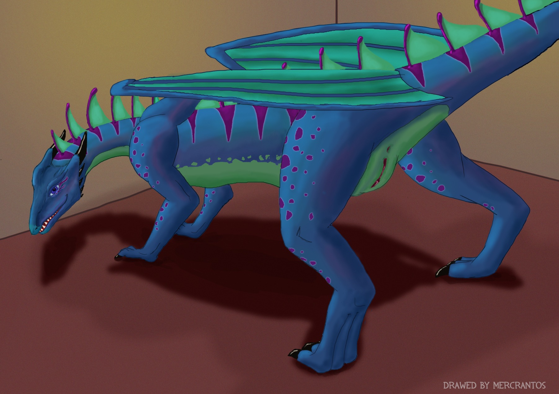 3_toes all_fours anus blue_body butt dragon e621 european_mythology feet female feral genitals hi_res horn looking_at_viewer membrane_(anatomy) membranous_wings mercrantos mythological_creature mythological_scalie mythology nude open_mouth presenting presenting_hindquarters presenting_vulva purple_eyes scalie simple_background solo tail toes vulva western_dragon wings