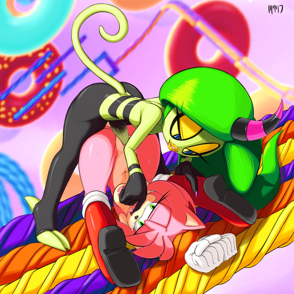 1:1 alien amy_rose anthro bodily_fluids duo e621 eulipotyphlan female forced genital_fluids genitals gynomorph gynomorph_penetrated gynomorph_penetrating hedgehog hi_res intersex intersex_penetrated intersex_penetrating mammal marthedog penetration pink_body rape sega sex sex_toy sonic_the_hedgehog_(series) the_deadly_six vaginal vaginal_fluids vulva zeena zeti