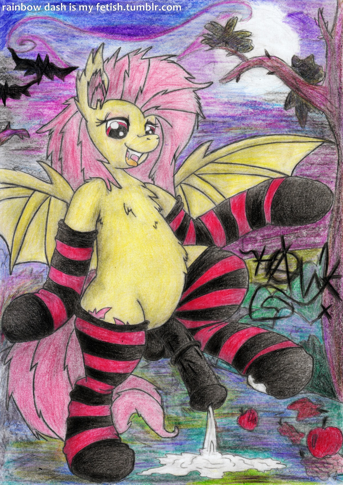 2014 absurd_res animal_genitalia animal_penis apple balls bat_pony bat_wings bodily_fluids clothing cum cum_on_feet cum_on_ground e621 ejaculation english_text equid equine_genitalia equine_penis erection feet feral fluffy flutterbat_(mlp) fluttershy_(mlp) food footwear friendship_is_magic fruit fur genital_fluids genitals gynomorph hair hasbro hi_res hybrid intersex legwear mammal membrane_(anatomy) membranous_wings my_little_pony open_mouth outside pattern_clothing pattern_legwear penis pink_hair plant socks solo standing striped_clothing striped_legwear stripes text urbanhawk vein wings yellow_body yellow_fur