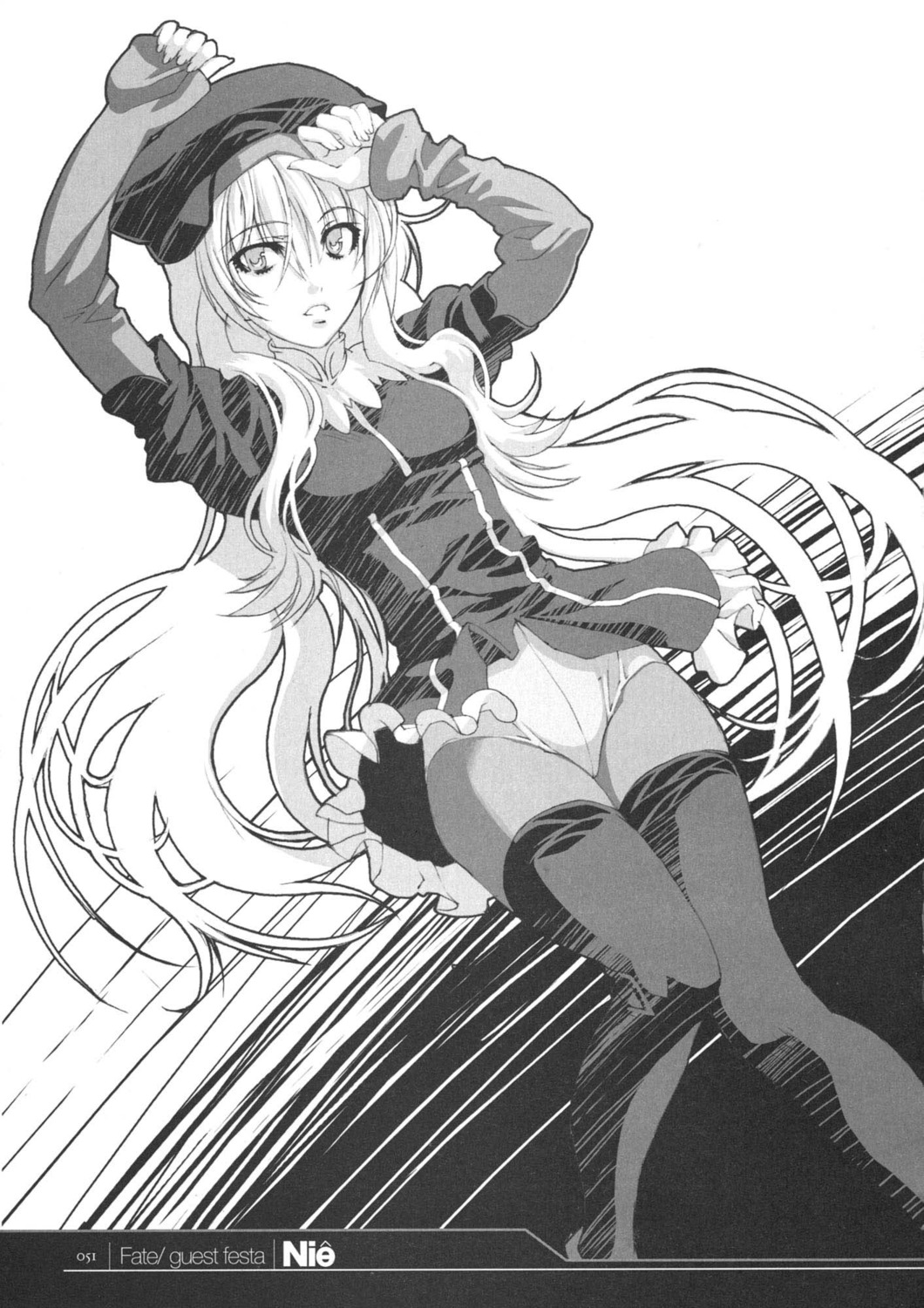artist_name caren_ortensia fate/hollow_ataraxia fate/stay_night fate_(series) female high_res highres long_hair monochrome nie nishii_(nitroplus) pantyhose rule34 solo tights very_long_hair