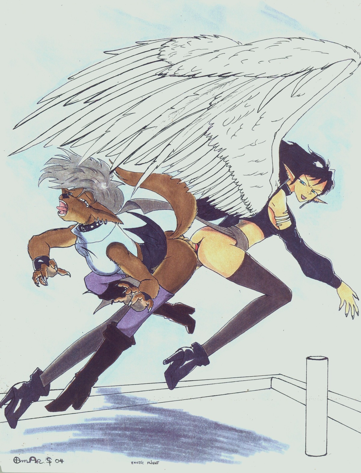 absurd_res anthro anthrofied ass_to_ass boots bottomwear bound canid canine clothed clothing collar discomfort duo e621 erection feathered_wings feathers female female_penetrated flying footwear genitals ghstkatt gynomorph gynomorph/female gynomorph_penetrating gynomorph_penetrating_female hi_res high_heeled_boots high_heels humanoid inside intersex intersex/female intersex_penetrating intersex_penetrating_female knot knotting legwear looking_back mammal on_roof outside pain partially_clothed penetration penis piercing rooftop sex shirt shoes simple_background skirt stuck stuck_genitals stuck_knot stuck_penis stuck_together tail tank_top thigh_highs topwear upskirt_sex wings