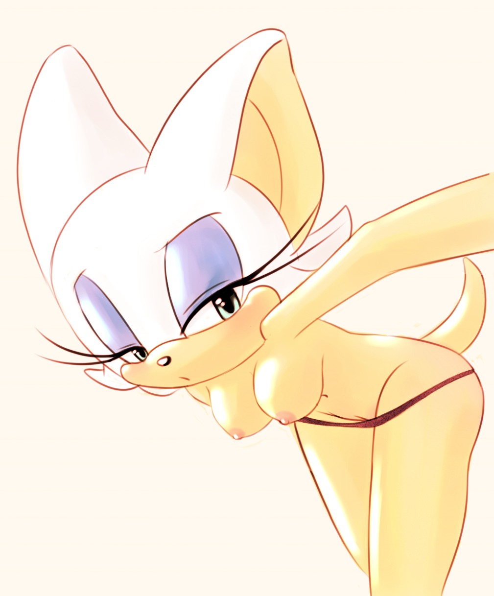 anthro bat bent_over breasts e621 female genitals h-cookie hi_res looking_at_viewer mammal nipples rouge_the_bat sega simple_background solo sonic_the_hedgehog_(series) tail vulva white_background