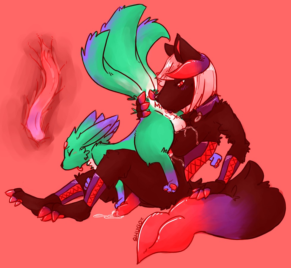 2012 anal anal_penetration anthro anthro_on_feral anthro_penetrating anthro_penetrating_feral anthro_rimming_feral anus balls bestiality blush bodily_fluids breasts canid canine canis clothing collar corset cum cum_while_rimmed cum_while_rimming cumshot deep_rimming demon duo e621 ejaculation erection feral feral_penetrated final_fantasy genital_fluids genitals gynomorph hair horn internal internal_anal intersex karina_obsius knot licking lingerie long_tongue looking_pleasured male mammal multi_tail mythological_carbuncle mythological_creature mythology oral orgasm penetration penis pink_hair rimmee_giving_handjob rimming sex shugowah signature simple_background sitting square_enix tail tail_grab tongue tongue_out tongue_penetration topwear wolf