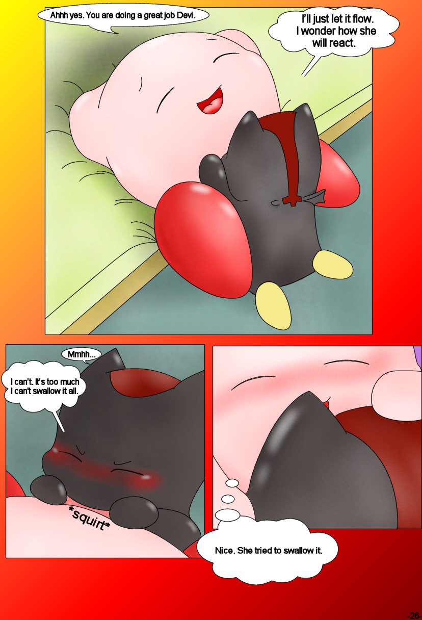 blowjob closed_eyes comic curby english_text fellatio female happy kirby kirby_(series) male nintendo open_mouth rule34 squirting text