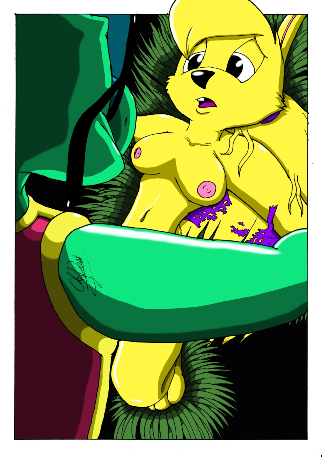 anthro artist_request breasts bunny devan_shell faceless_male female furry jazz_jackrabbit_(series) lori_jackrabbit male rabbit rule34 tagme torn_clothing turtle