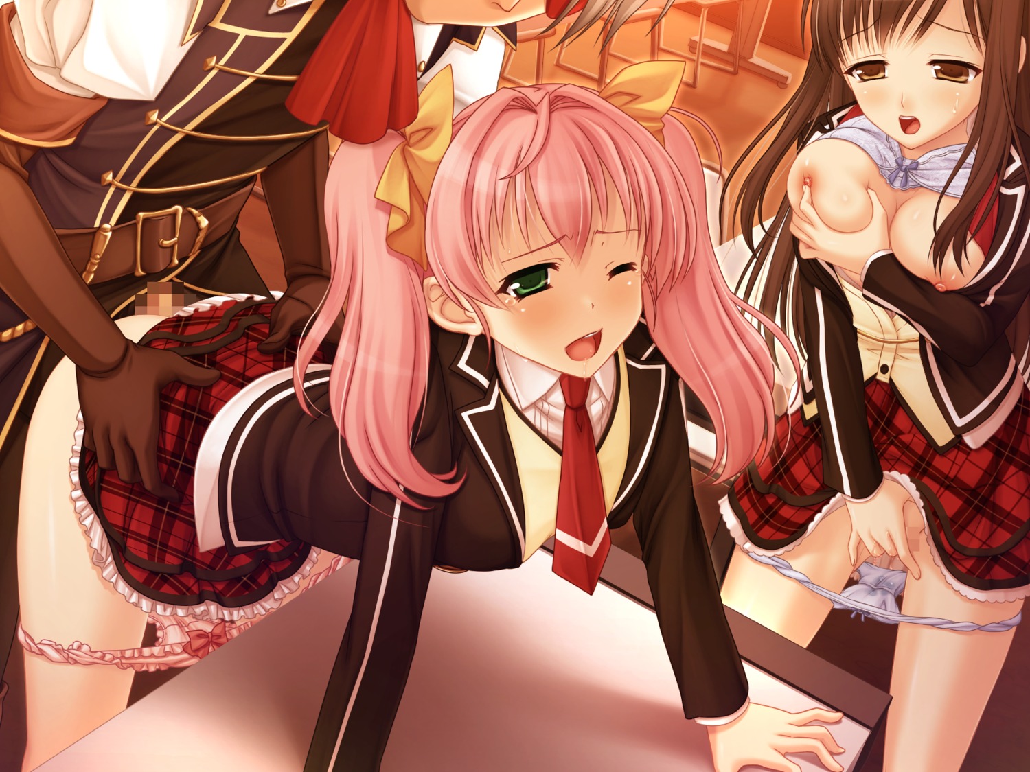 breast_grab breasts censored character_request female fukushuu_saimin game_cg masturbation nipples panties pink_hair rule34 seifuku sex underwear