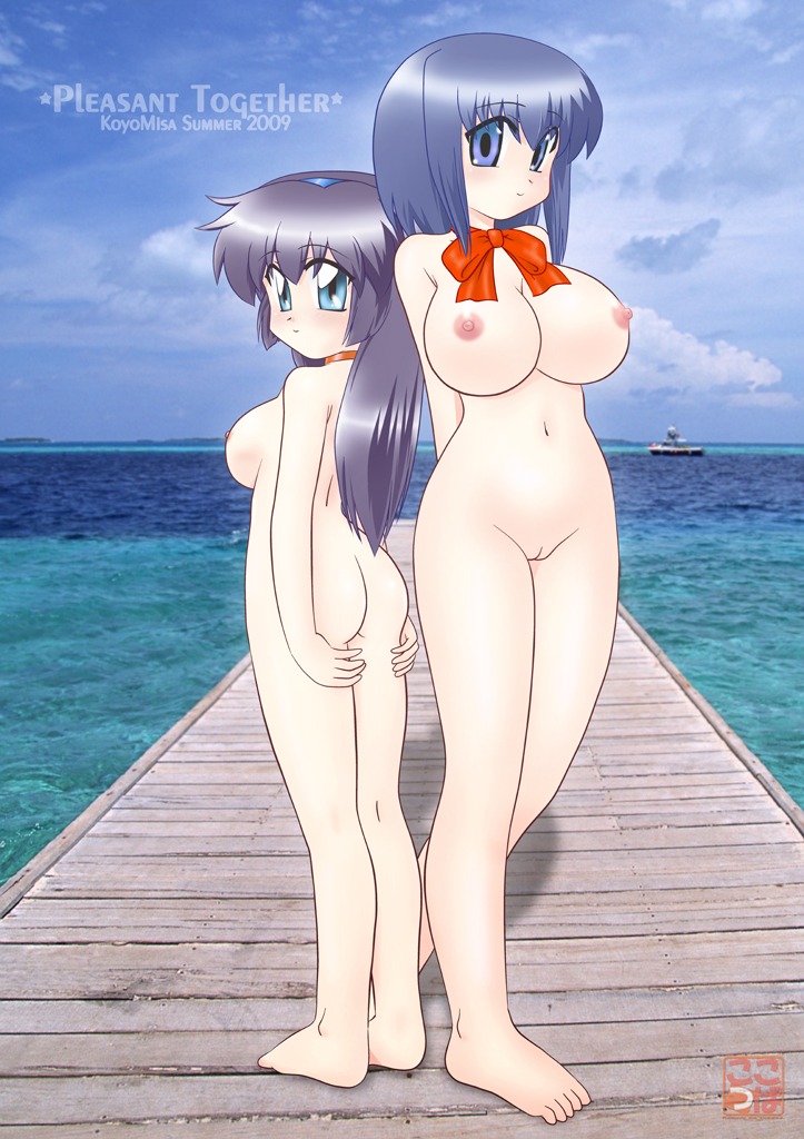 2girls ass blue_hair breasts crossover duo female human kokubunji_koyori koyomisa large_breasts light-skinned_female light_skin long_hair looking_at_viewer misao_amano multiple_females multiple_girls nipples nude nurse_witch_komugi-chan pale-skinned_female pale_skin pretty_sammy pussy rule34 short_hair standing tenchi_muyo! thick_thighs wide_hips