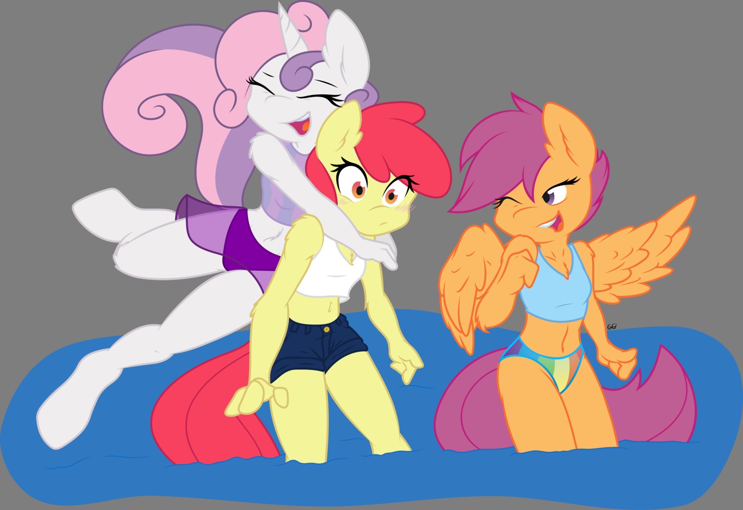 2014 absurd_res alpha_channel amber_eyes ambris anthro anthrofied apple_bloom_(mlp) bikini bikini_bralette breasts cleavage clothed clothing e621 earth_pony equid equine eyes_closed feathered_wings feathers female friendship_is_magic gray-gold group hair hasbro hi_res horn horse mammal midriff multicolored_hair my_little_pony mythological_creature mythological_equine mythology navel one_eye_closed orange_body orange_feathers pegasus pony purple_eyes purple_hair red_hair scootaloo_(mlp) simple_background sweetie_belle_(mlp) swimwear transparent_background two-piece_swimsuit two_tone_hair unicorn water wings