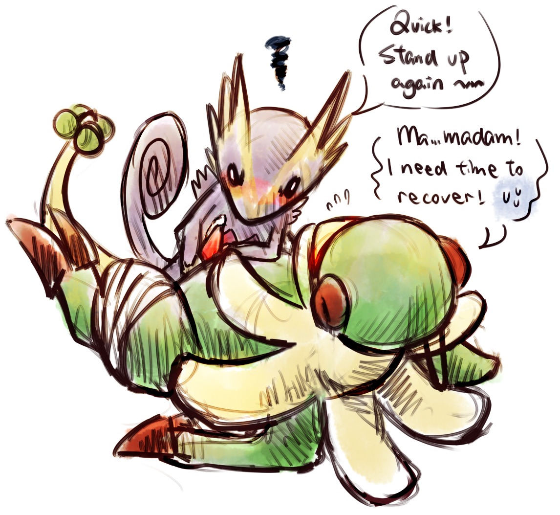 2012 alternate_color blush breloom dialogue digital_media_(artwork) duo e621 english_text erection female feral forced generation_3_pokemon genitals handjob haychel kecleon lying male male/female nintendo on_back penile penis pk_(pmd-e) pmd-explorers pokemon pokemon_(species) sex shroomsworth tail tapering_penis text