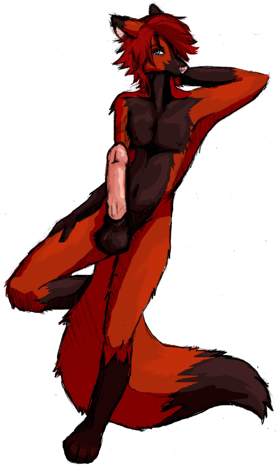 animal_genitalia anthro balls big_balls big_penis biped blue_eyes canid canine countershading dipstick_tail e621 erection genitals hair hi_res huge_penis humanoid_genitalia humanoid_penis hyper male mammal markings nude penis presenting reclining red_hair reverse_countershading rydian sheath solo tail tail_markings unknown_artist