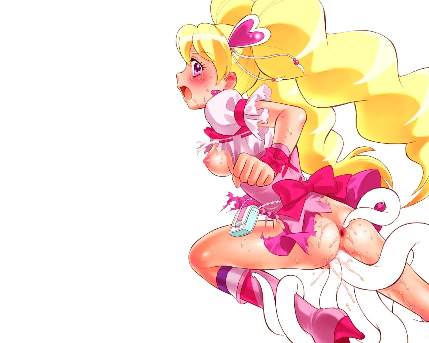 blush breasts censored clothing cure_peach dress female fresh_precure! fresh_pretty_cure love_momozono magical_girl momozono_love nekozawa_yukari precure pretty_cure rule34 sippo-soft small_breasts tagme tentacle torn_clothes