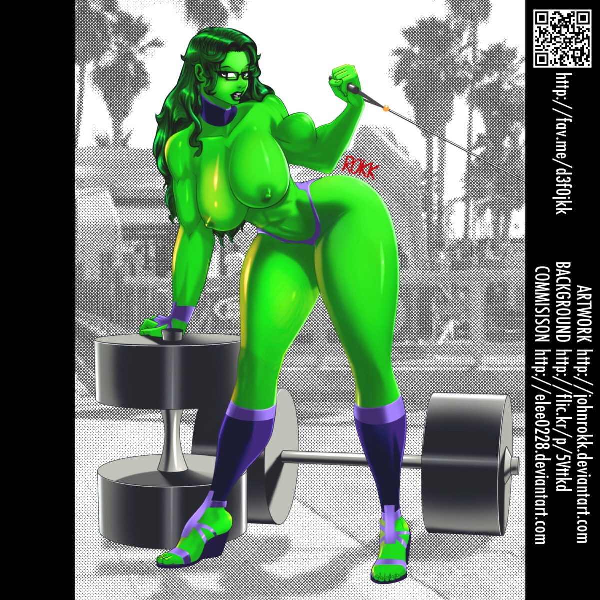 1girls 5_fingers 5_toes abs abstract_background areola areolae artist_name artist_signature avengers biceps big_breasts breasts curvaceous curvy curvy_body curvy_female curvy_figure english_text exercise eyewear female female_only fit fit_female footwear glasses green_eyes green_hair green_lips green_skin hulk_(series) johnrokk large_breasts leaning_forward long_hair looking_at_viewer marvel marvel_comics mouth_open muscles muscular muscular_female nipples open_mouth panties pumps round_ears rule34 she-hulk shiny shiny_skin shoes signature solo solo_focus standing superheroine teeth text thick_thighs thin_waist thong toned toned_female tongue topless uncensored voluptuous weights wide_hips workout