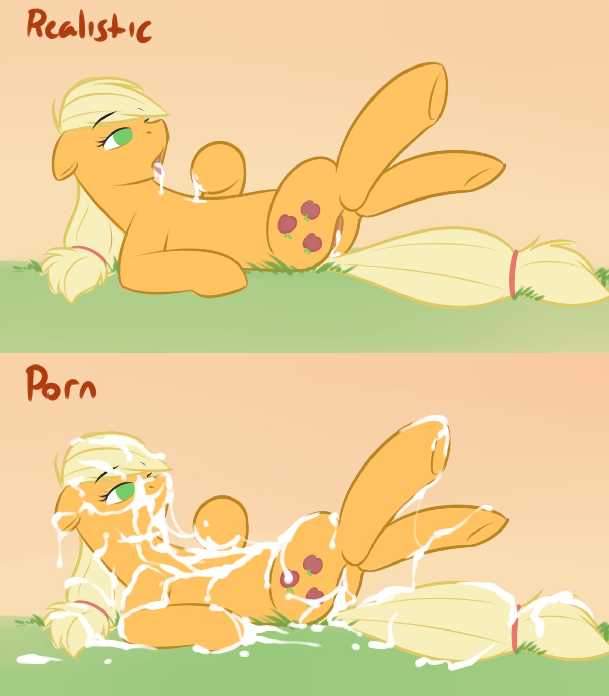 2012 after_sex applejack_(mlp) blonde_hair bodily_fluids cobalt_snow conditional_dnp cum cum_covered cum_everywhere cum_on_body cum_on_chest cum_on_face cum_taste cutie_mark digital_media_(artwork) e621 earth_pony equid equine excessive_cum excessive_genital_fluids female feral friendship_is_magic genital_fluids grass green_eyes hair hasbro hi_res horse lying mammal mane messy my_little_pony nude on_back open_mouth outside plant pony quadruped simple_background solo tail the_truth version_comparison