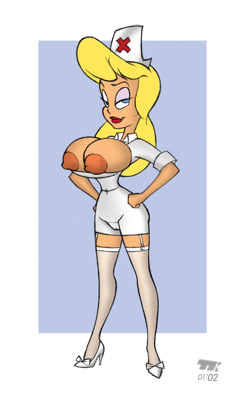 2002 animaniacs areola erect_nipples female garter_belt hello_nurse heloise_nerz high_heels lipstick nipples nurse nurse_uniform rule34 stockings thighhighs turk128
