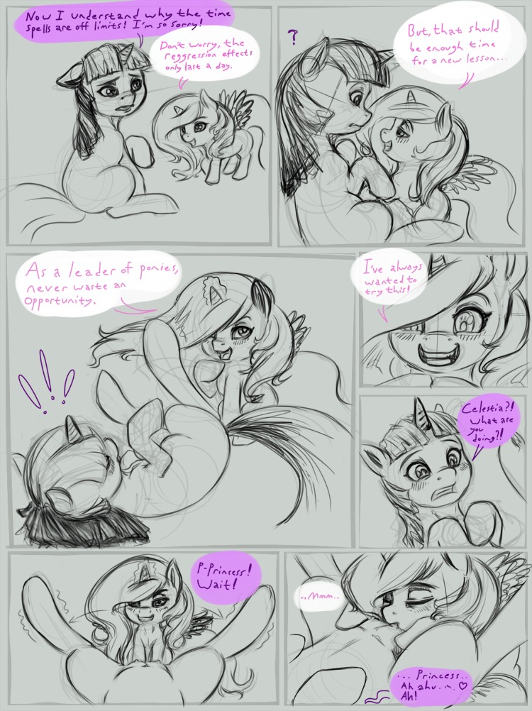 2012 aged_down blush comic cunnilingus dialogue duo e621 english_text equid equine feathered_wings feathers female female/female feral friendship_is_magic fur hair hasbro horn infinityplus1 mammal monochrome my_little_pony mythological_creature mythological_equine mythology oral princess princess_celestia_(mlp) quadruped rape_face royalty sex simple_background sketch spread_legs spreading tail teats text twilight_sparkle_(mlp) unicorn vaginal winged_unicorn wings young young_feral