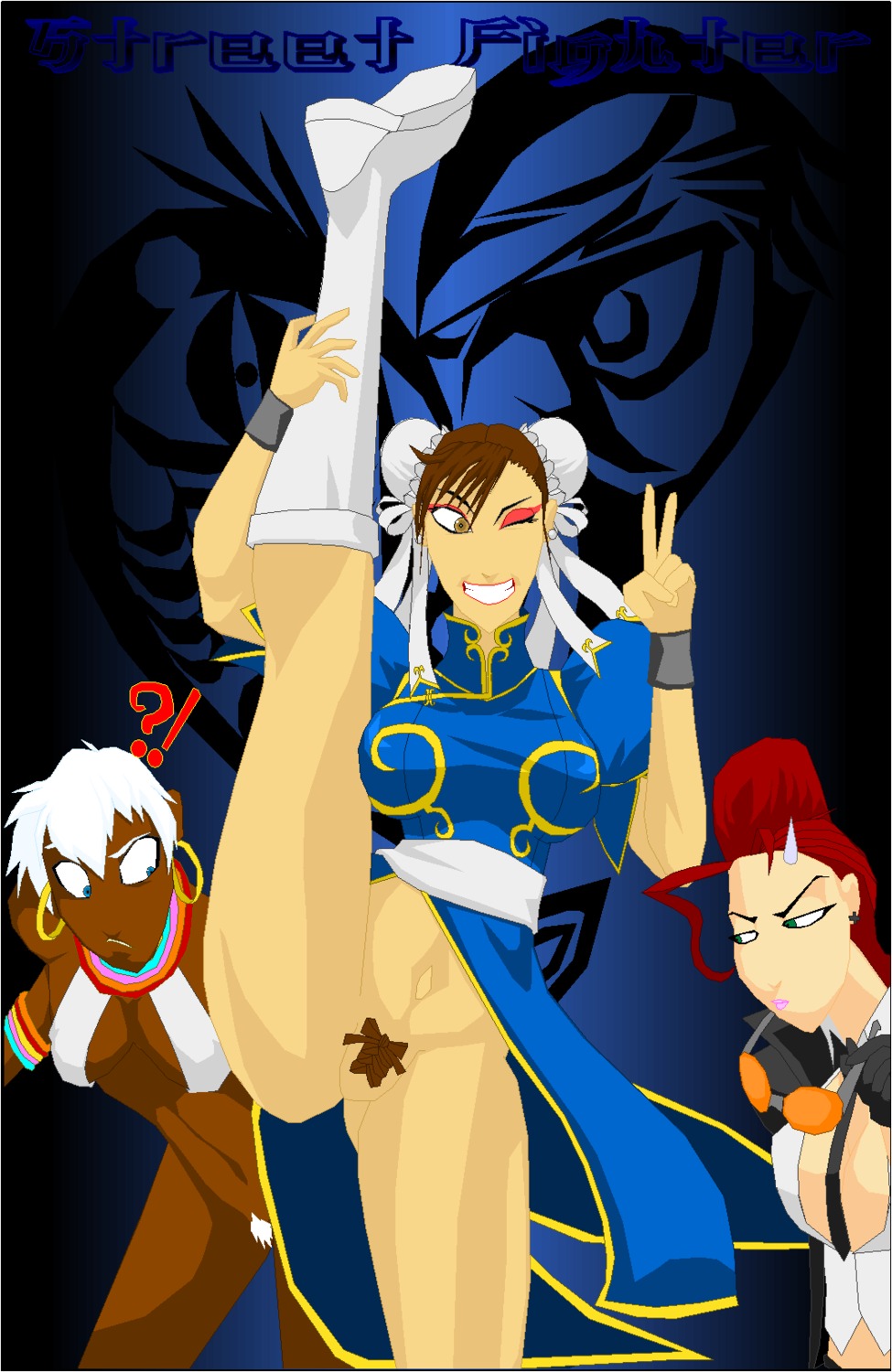 3girls asian capcom chun-li crimson_viper dark-skinned_female dark_skin elena_(street_fighter) female female_only human milf multiple_females multiple_girls pubic_hair rule34 straight_hair street_fighter