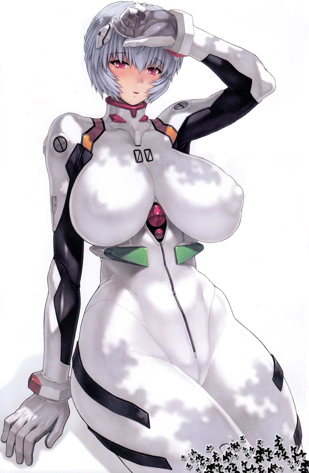 1girls big_breasts blue_hair blush breasts clothing curvy erect_nipples erect_nipples_under_clothes female female_only gainax highres huge_breasts human interface_headset light-skinned_female light_skin looking_at_viewer mogudan neon_genesis_evangelion nipples pale-skinned_female pale_skin pilot_suit plugsuit puffy_nipples red_eyes rei_ayanami rule34 short_hair simple_background skin_tight solo thick_thighs voluptuous wide_hips