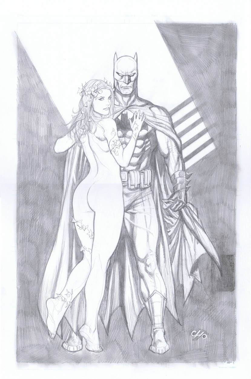1boy 1girls abs batman batman_(bruce_wayne) batman_(series) belt_pouch big_muscles boots bruce_wayne bulge cape catsuit clothed clothed_male_nude_female clothing crotch_bulge dc dc_comics detailed duo female frank_cho frown fully_clothed gloves greyscale holding_cape holding_clothing human looking_at_viewer male mask monochrome muscles muscular muscular_male poison_ivy realistic rule34 standing traditional_media_(artwork) utility_belt