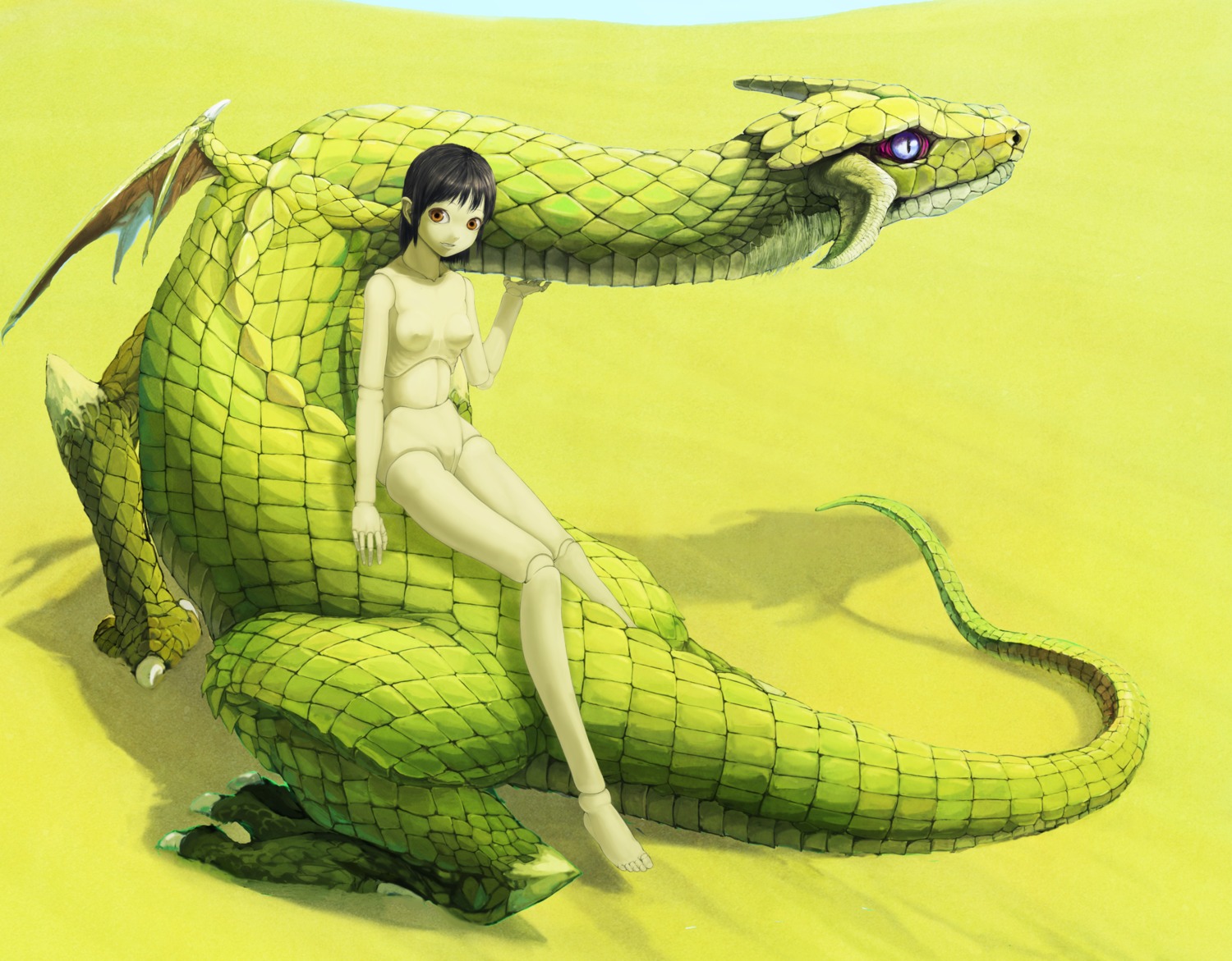 1girls breasts brown_eyes desert doll_joints dragon female highres nipples nude original pussy rule34 sand solo tokyo_kouhii