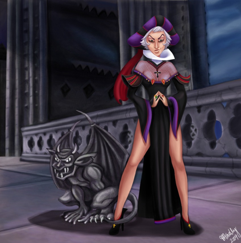 2009 blastedgoose clothed disney disney_villains female gargoyle judge_claude_frollo legs rule34 rule_63 tagme the_hunchback_of_notre_dame