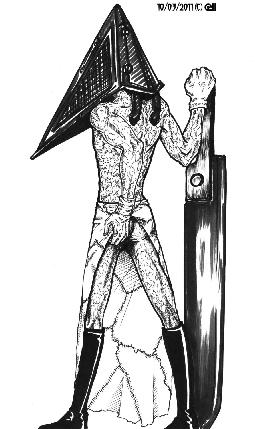 dead_by_daylight male male_only monochrome pyramid_head rule34 silent_hill silent_hill_2 solo tagme