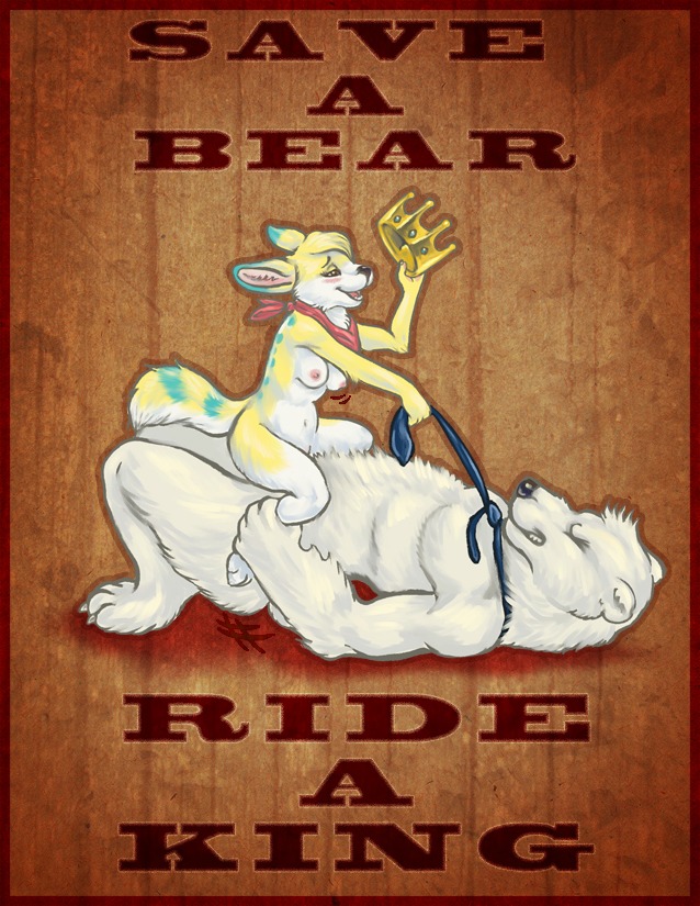 2010 accessory anthro bear bearbun_(character) bearking breasts canid canine clothing cowgirl_position crown duo e621 female from_front_position headgear interspecies kadohusky kerchief larger_male leg_grab lying male male/female mammal necktie nipples nude on_back on_bottom on_top sex size_difference smaller_female tail