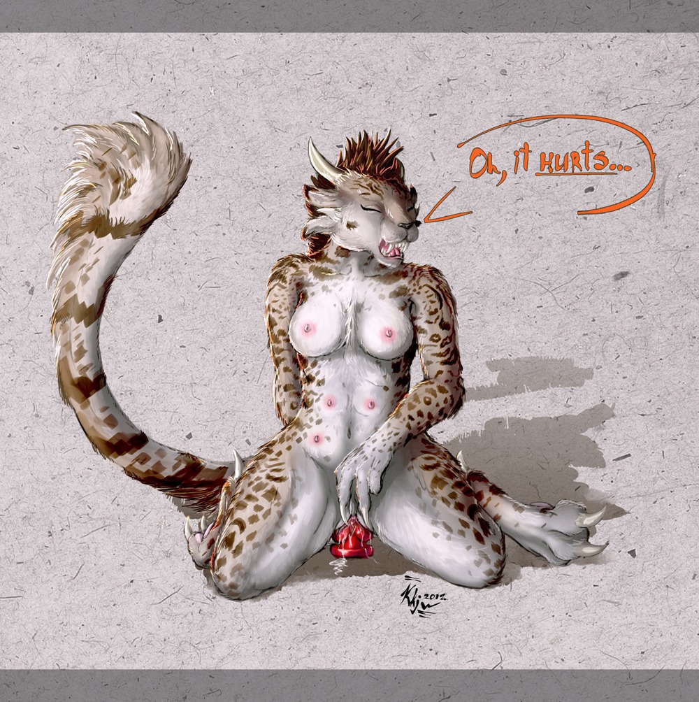 2012 anthro biped breasts charr claws digitigrade dildo dildo_sitting e621 eyes_closed feet felid female fingering fingering_self genitals guild_wars hindpaw horn karukuji kneeling mammal masturbation multi_nipple nipples nude pain paws penetration sex_toy solo tail toying_self vaginal vaginal_masturbation vaginal_penetration vulva