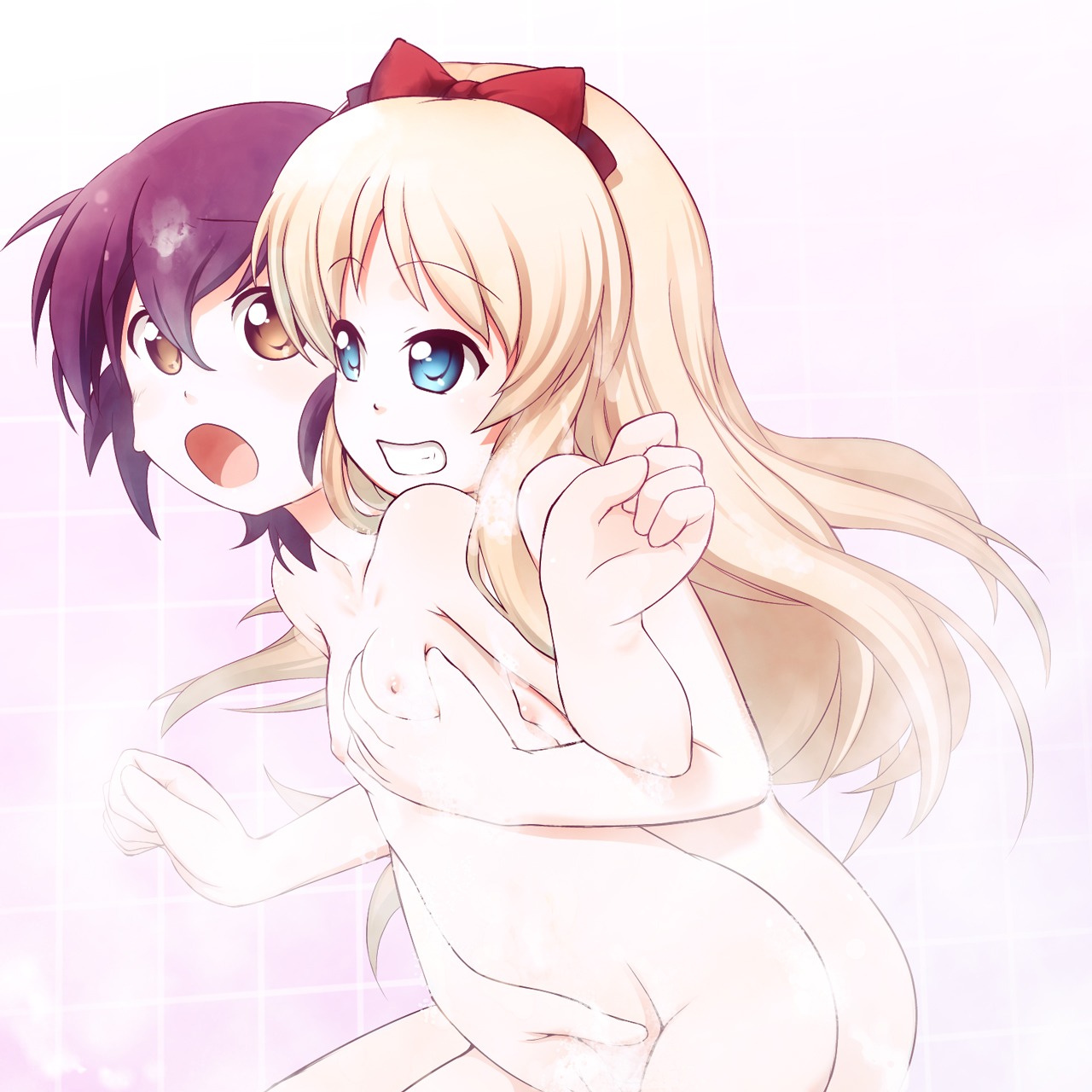 female funami_yui pointy_chin purple_hair rule34 tagme toshinou_kyouko yuru_yuri