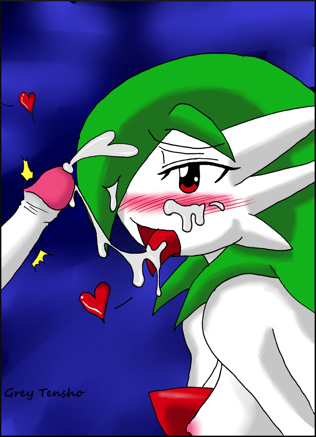 1girls blush breasts color cum exposed_breasts facial fellatio female female_gardevoir female_pokemon gardevoir male nintendo nudity oral penis pok&eacute;mon_(species) pokemon pokemon_(species) pokemon_rse rule34 side_view skin white_skin
