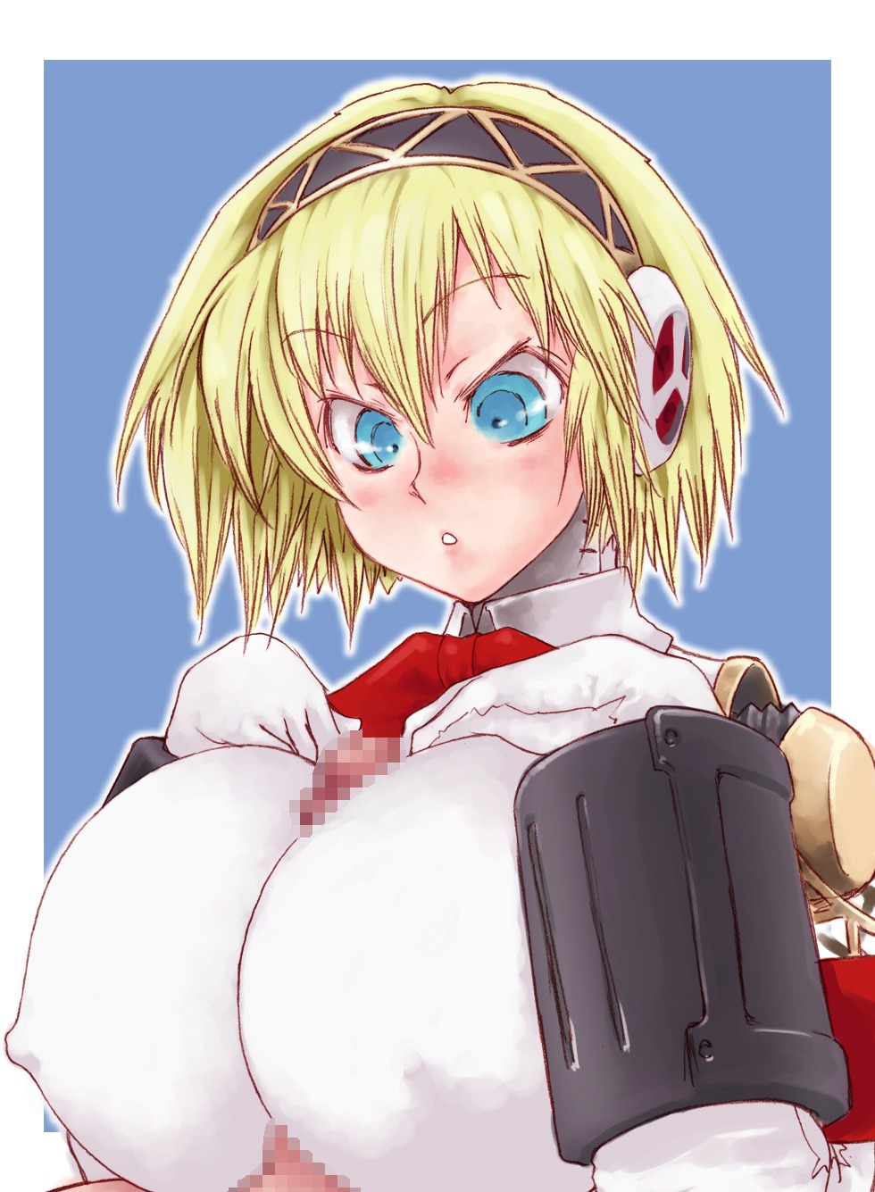 aegis_(persona) aigis_(persona) artist_request big_breasts blonde_hair blue_eyes breasts female gynoid hands_on_breasts large_breasts megami_tensei paizuri persona persona_3 robot robot_girl rule34 straight tagme
