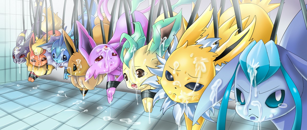 ambiguous_gender bakugatou bdsm blue_eyes bodily_fluids bondage bound brown_eyes canid canine cum cum_drip cum_on_face dripping e621 eevee eeveelution espeon feral flareon generation_1_pokemon generation_2_pokemon generation_4_pokemon genital_fluids glaceon green_eyes grey_eyes group jolteon leafeon looking_at_viewer mammal messy nintendo pokemon pokemon_(species) quadruped red_eyes suspension tail umbreon upset vaporeon