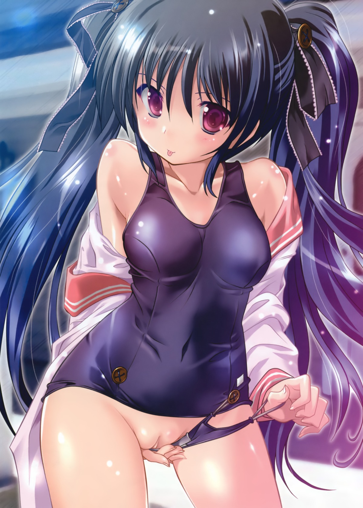 1girls female komatsu_eiji photoshop pussy rule34 school_swimsuit seifuku solo swimsuit uncensored undressing