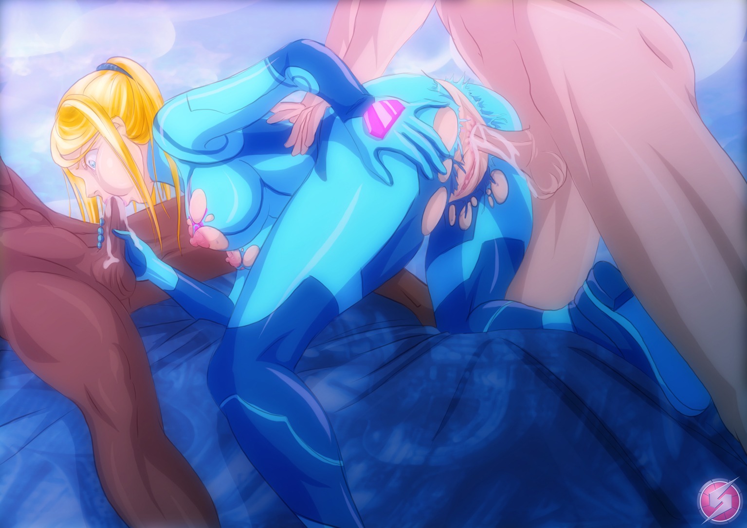 anal ass blonde_hair blue_eyes bodysuit breasts cum cum_in_ass cum_in_mouth fellatio female hair human large_breasts male metroid naked necrohound nintendo nude oral ripped_clothes ripped_clothing rule34 samus_aran spitroast straight threesome torn_clothes torn_clothing zero_suit zero_suit_samus