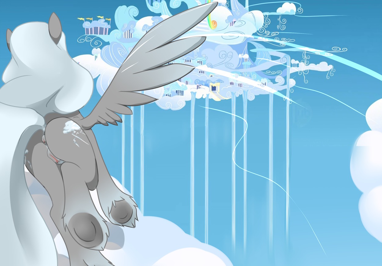 anus cloud cutie_mark e621 equid equine fan_character feathered_wings feathers female feral fur genitals grey_body grey_fur grey_hair hair hasbro mammal my_little_pony mythological_creature mythological_equine mythology outside pegasus quadruped severus sky skyscape solo stormfront tail vulva wings