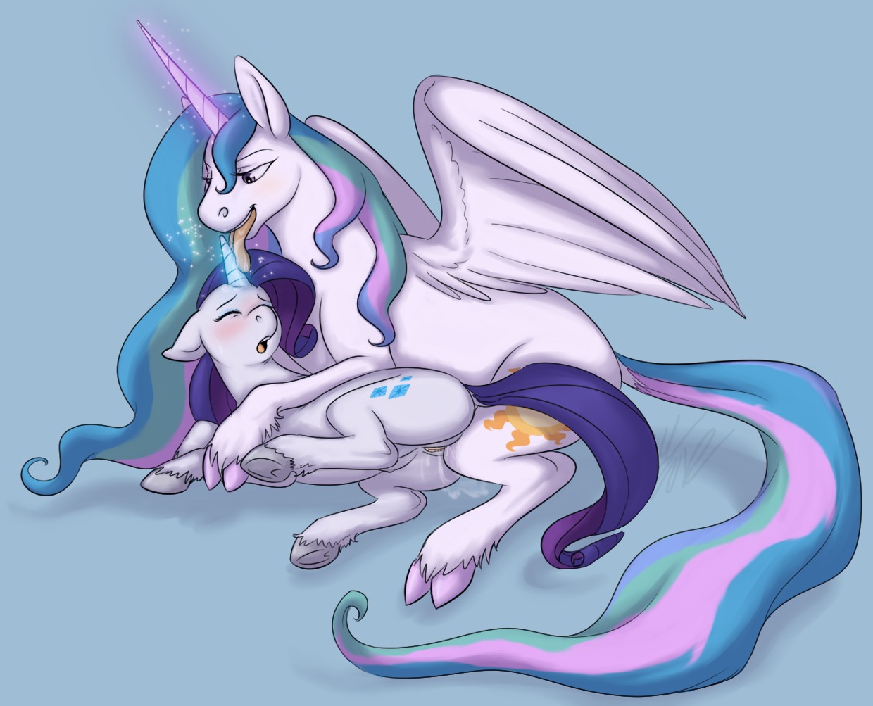 anatomically_correct anatomically_correct_genitalia anatomically_correct_vulva animal_genitalia animal_vulva blush bodily_fluids cartoonlion cum duo e621 equid equine equine_genitalia equine_vulva eyes_closed feathered_wings feathers female female/female feral feral_on_feral friendship_is_magic genital_fluids genitals grinding hasbro hooves horn horn_fetish horn_play horn_sex hornjob intraspecies licking magic mammal my_little_pony mythological_creature mythological_equine mythology open_mouth princess princess_celestia_(mlp) purple_eyes quadruped rarity_(mlp) royalty sex simple_background size_difference tail teats tongue tongue_out underhoof unicorn vaginal_fluids vulva winged_unicorn wings