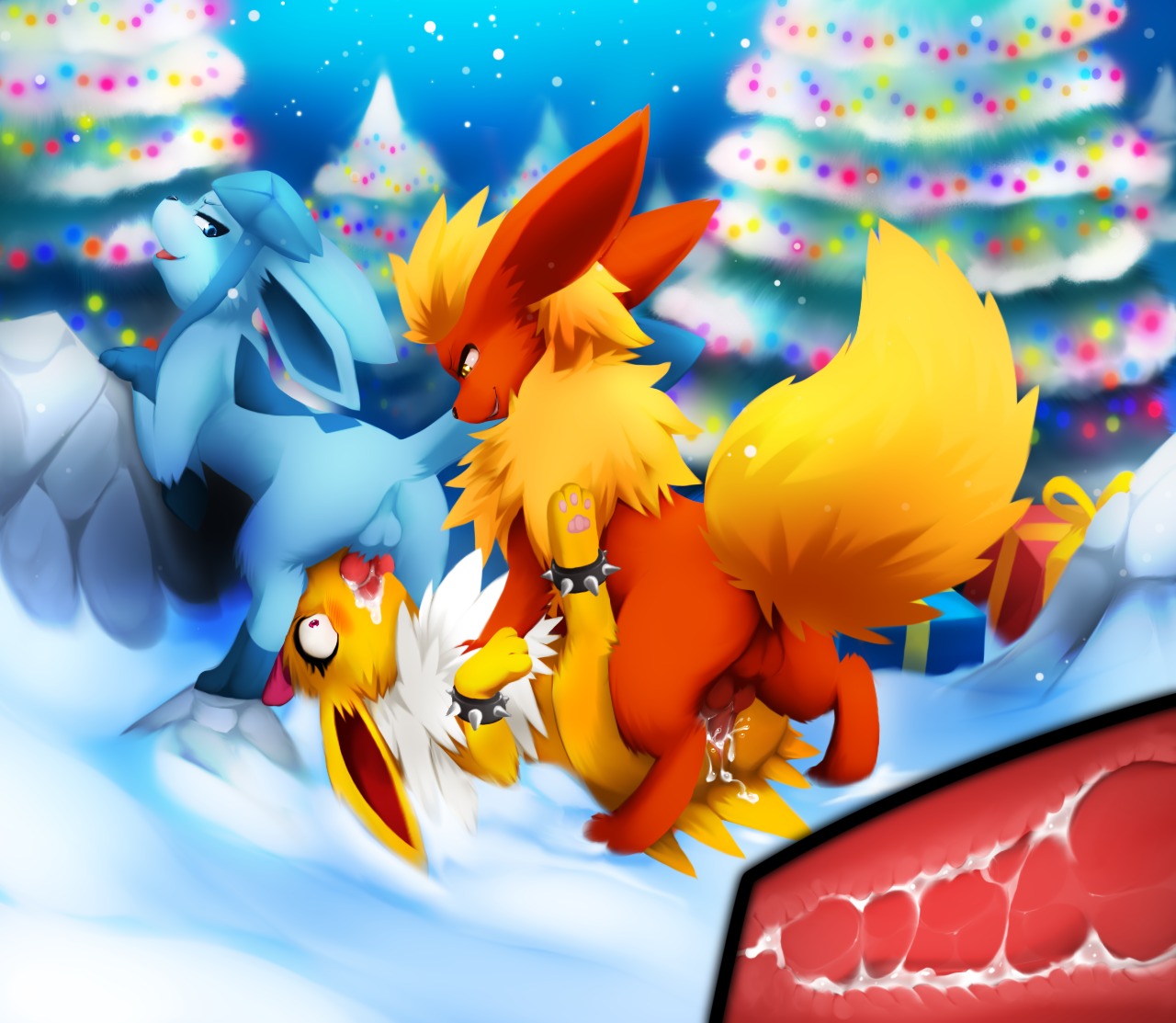 3_toes accessory akira_(candyfoxy) animal_genitalia backsack balls black_nose blue_body blue_eyes blue_fur blue_nose bodily_fluids bow_(feature) bow_accessory bow_ribbon butt canid canine cervical_contact christmas christmas_tree cum cum_in_mouth cum_in_vagina cum_inside cum_on_butt cum_on_face cum_on_knot cum_on_penis cum_on_tail cum_on_vulva cutaway darkmirage double_penetration e621 eeveelution erection eyelashes feet fellatio female female_penetrated feral feral_on_feral flareon fur fyre generation_1_pokemon generation_4_pokemon genital_fluids genitals glaceon glistening group group_sex hair_accessory hair_bow hair_ribbon happy holidays internal internal_vaginal jolteon knot knotting light long_ears looking_back looking_down lying male male/female male_penetrating male_penetrating_female mammal narrowed_eyes nintendo nude on_back on_ground open_mouth oral oral_penetration orange_body orange_fur orgasm outside pawpads paws penetration penile penile_penetration penis penis_in_mouth penis_in_vagina pink_eyes pink_pawpads pink_penis plant pokemon pokemon_(species) questionable_consent raised_leg ribbons rock sex shadow sky smile snow spikes spitroast squint tail teeth threesome toes tongue tree trio vaginal vaginal_fluids vaginal_fluids_on_penis vaginal_knotting vaginal_penetration vulva white_body white_fur yellow_body yellow_eyes yellow_fur