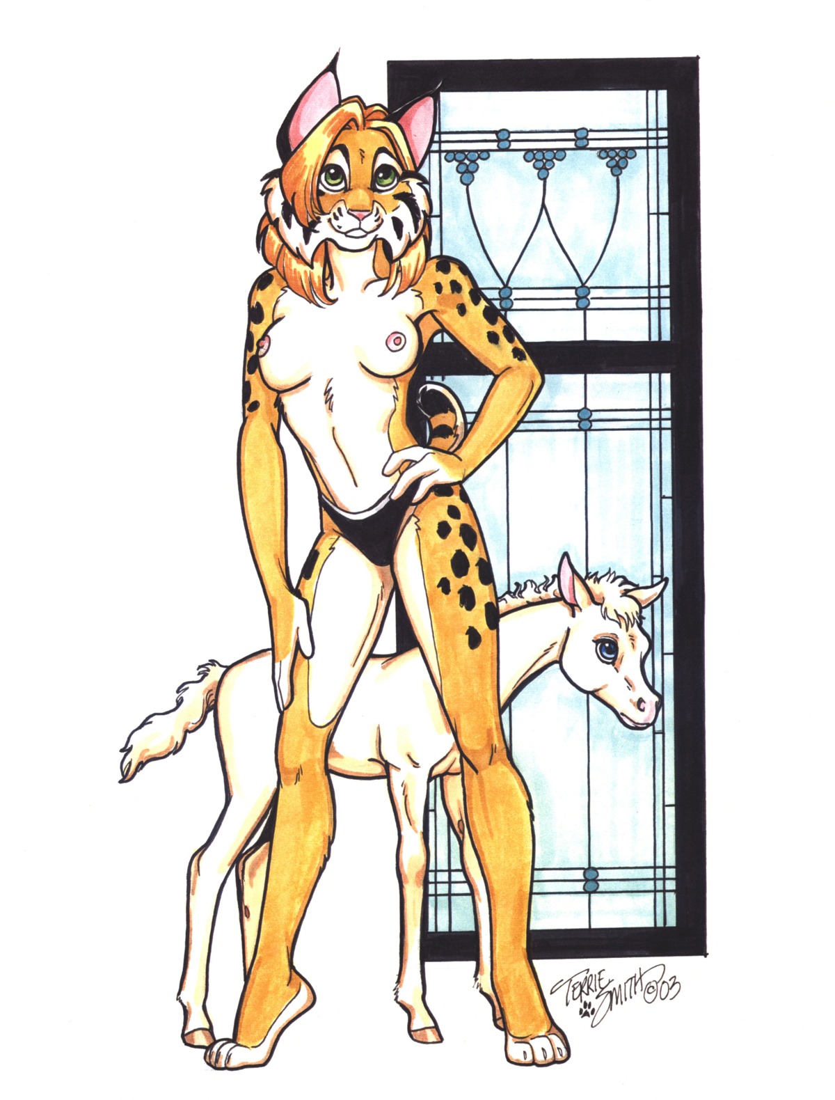 anthro breasts equine feline female feral fur furries_with_pets furry high_resolution hooves horse lynx panties pet pony rule34 terrie_smith topless underwear