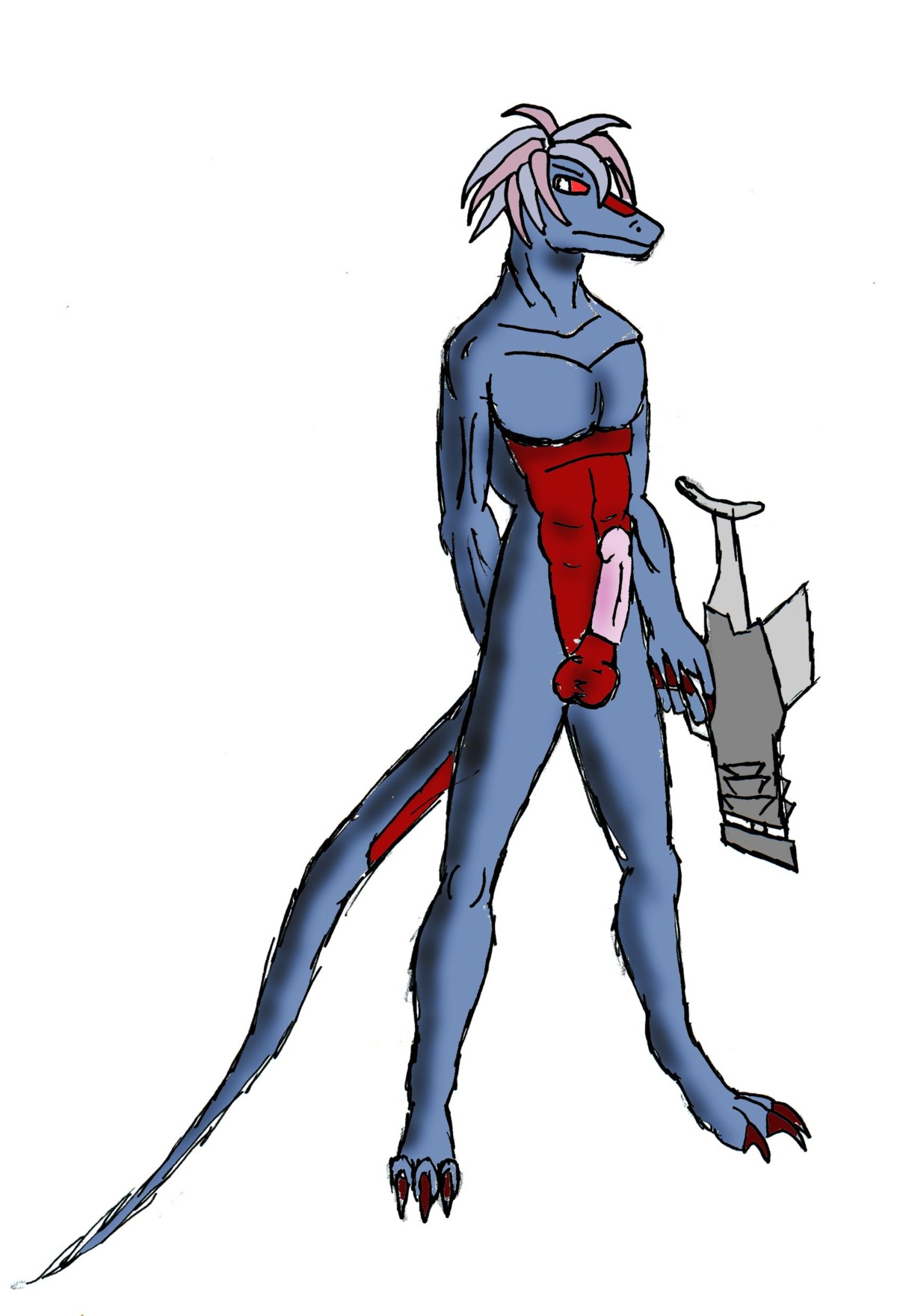 absurd_res anthro ashrain balls dragon e621 erection genitals gs-leal gun hi_res male mythological_creature mythological_scalie mythology non-mammal_balls nude penis ranged_weapon scalie simple_background solo tail weapon white_background