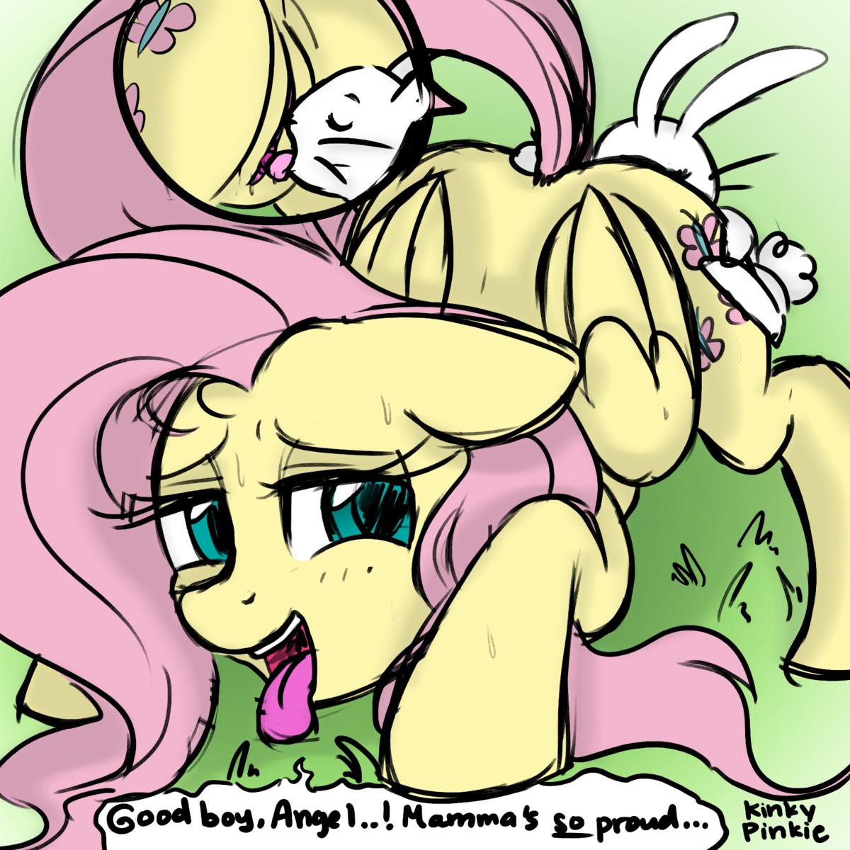 1:1 angel_(mlp) blush butt cunnilingus cutie_mark dialogue duo e621 english_text equid equine feathered_wings feathers female feral fluttershy_(mlp) friendship_is_magic fur genitals hair hasbro hi_res horn interspecies kinkypinkie lagomorph leporid long_hair male male/female mammal monochrome my_little_pony mythological_creature mythological_equine mythology nude open_mouth oral pegasus rabbit sex simple_background text tongue tongue_out vaginal vulva wings