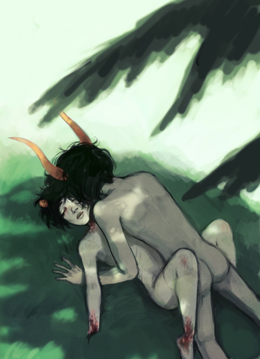 2boys amputee artist_request ass barefoot_on_grass black_hair blood closed_eyes death gamzee_makara gay grey_skin homestuck horns karkat_vantas male ms_paint_adventures necrophilia open_mouth public rule34 sharp_teeth short_hair source_request troll
