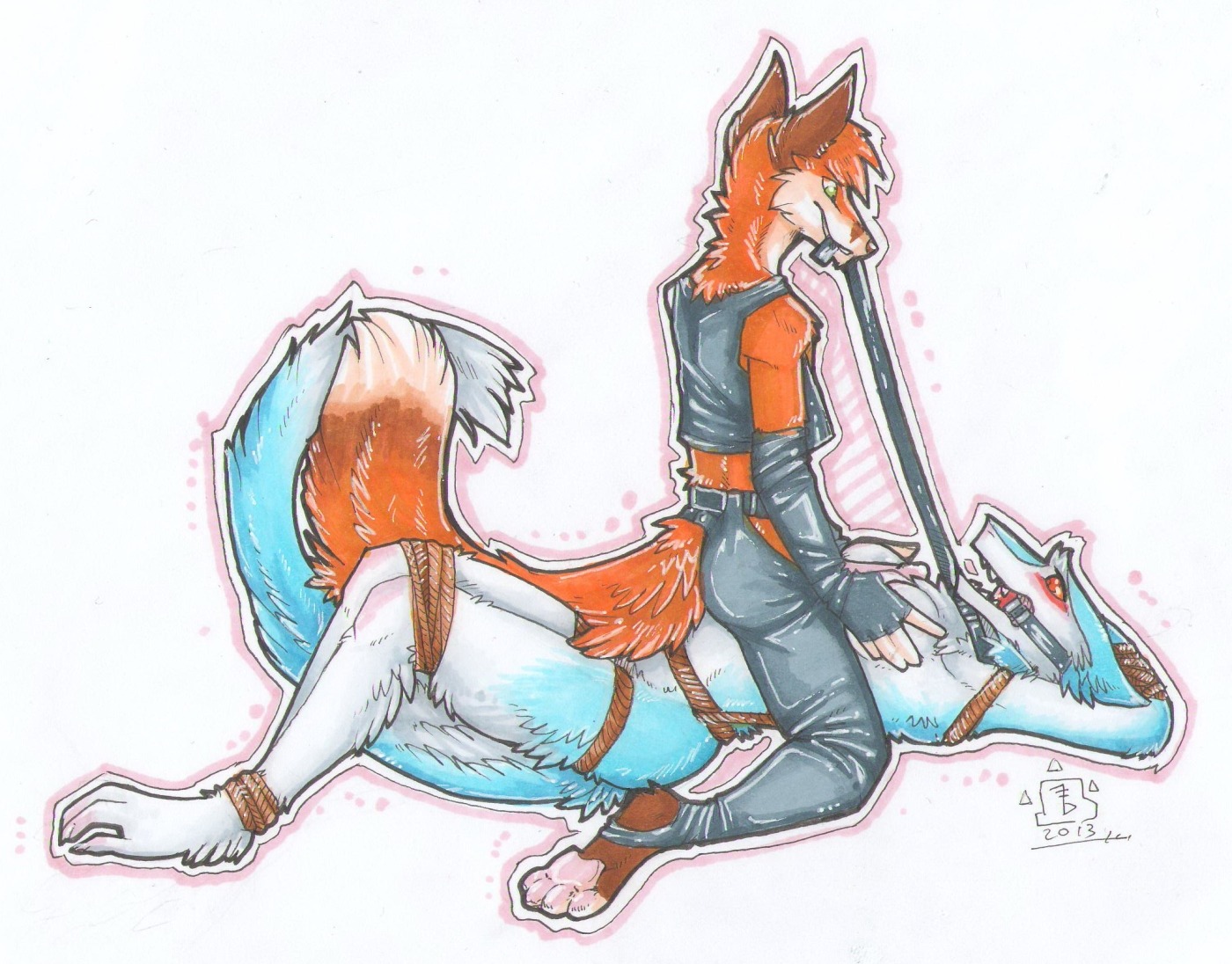 anthro anthro_on_anthro ball_gag bdsm bondage bound breast_play breasts canid canine chest_tuft clothed clothing dominant dominant_male duo e621 female footwear fox fur gag gagged grostenmeiers interspecies latex legwear lying male male/female mammal markus_(dowantanaccount) nude on_back partially_clothed paws sergal sex socks submissive submissive_female tail titfuck toeless_footwear toeless_socks tuft
