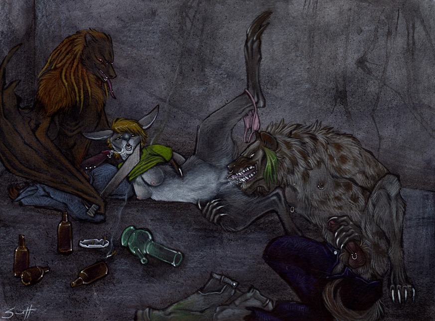 alcohol anthro anthro_on_anthro bat beer beverage bong breasts brown_hair claws clothing cunnilingus drugs e621 erection female food forced genitals group group_sex hair humanoid_genitalia humanoid_penis hyena kangaroo knife long_claws macropod male male/female mammal marijuana marsupial masturbation oral panties penile penile_masturbation penis piercing rape red_eyes sex short_hair spots spotted_hyena stoned strange-selki substance_intoxication tail thong threesome tongue traditional_media_(artwork) trio underwear vaginal vulva