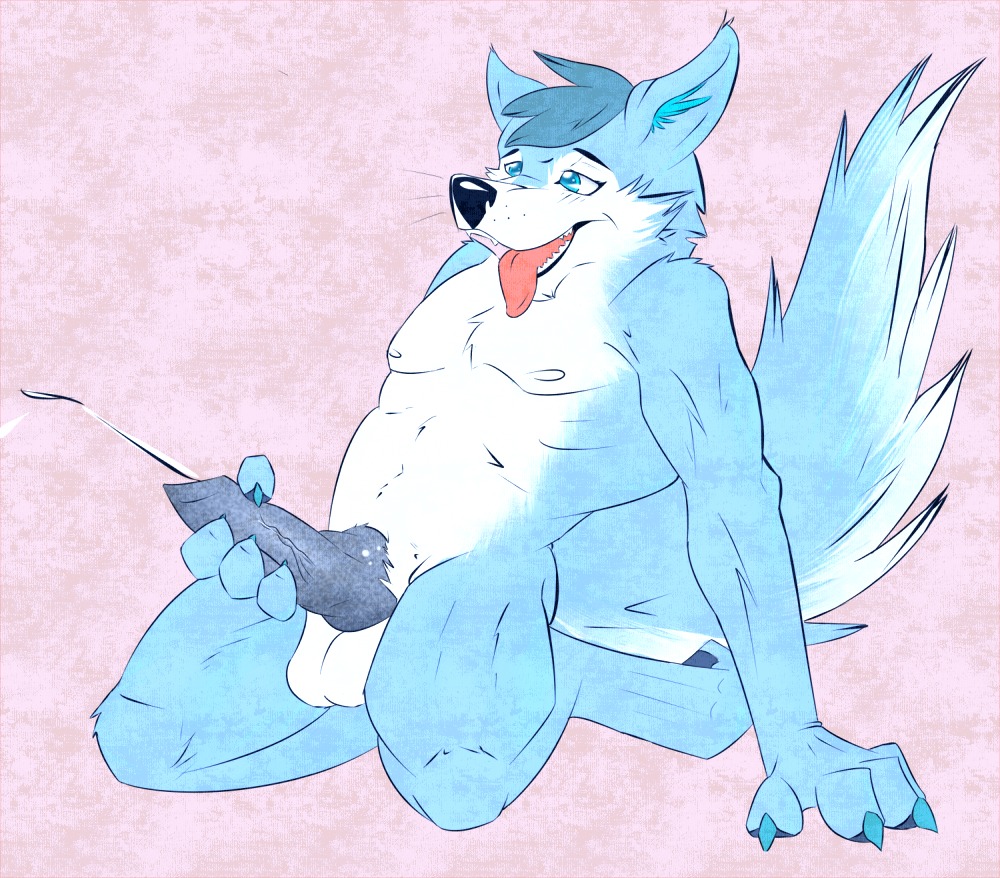 anthro balls biped blue_penis bodily_fluids canid canine canis cum cumshot domestic_dog e621 ejaculation erection genital_fluids genitals husky hybrid kneeling male mammal masturbation nordic_sled_dog nude orgasm penile penile_masturbation penis simple_background solo spitz tail wolf wolfdog wolfehfur