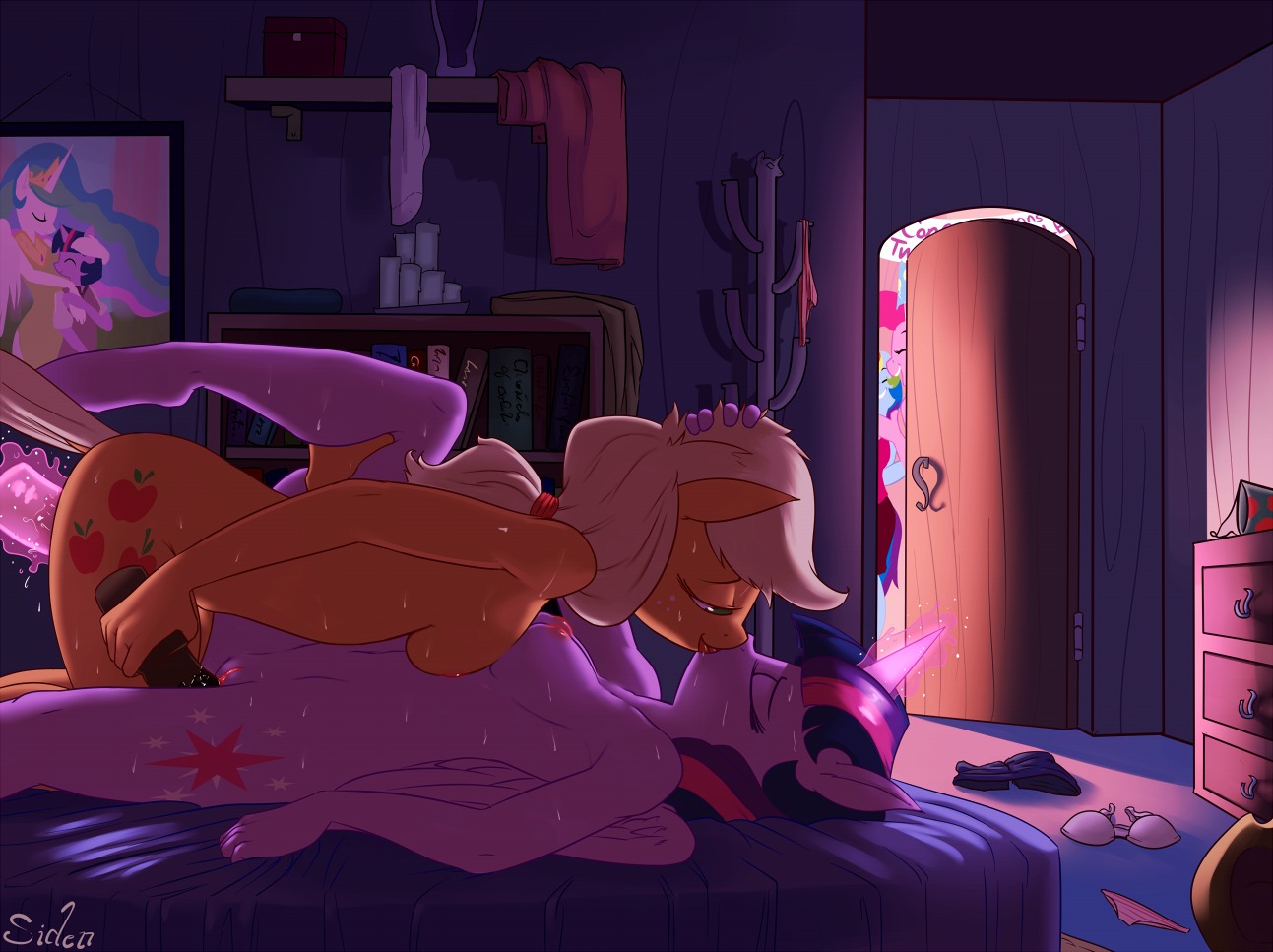 2013 anthro anthrofied applejack_(mlp) bedroom blonde_hair blue_body blue_fur bodily_fluids breasts candle clothing cutie_mark digital_media_(artwork) dildo dildo_in_vagina dildo_insertion door e621 earth_pony equid equine eyes_closed feathered_wings feathers female female/female female_penetrated freckles french_kissing friendship_is_magic fur genital_fluids genitals green_eyes group hair hasbro horn horse kissing lying magic magic_dildo magical_stimulation mammal multicolored_hair my_little_pony mythological_creature mythological_equine mythology nipples nude on_back orange_body orange_fur penetration pink_body pink_fur pink_hair pinkie_pie_(mlp) pony princess princess_celestia_(mlp) purple_body purple_fur purple_hair rainbow_dash_(mlp) royalty sex sex_toy sex_toy_in_vagina sex_toy_insertion shaded shadow spread_legs spreading sweat tail toying_partner twilight_sparkle_(mlp) two_tone_hair vaginal vaginal_fluids vaginal_penetration vulva wick_(artist) winged_unicorn wings