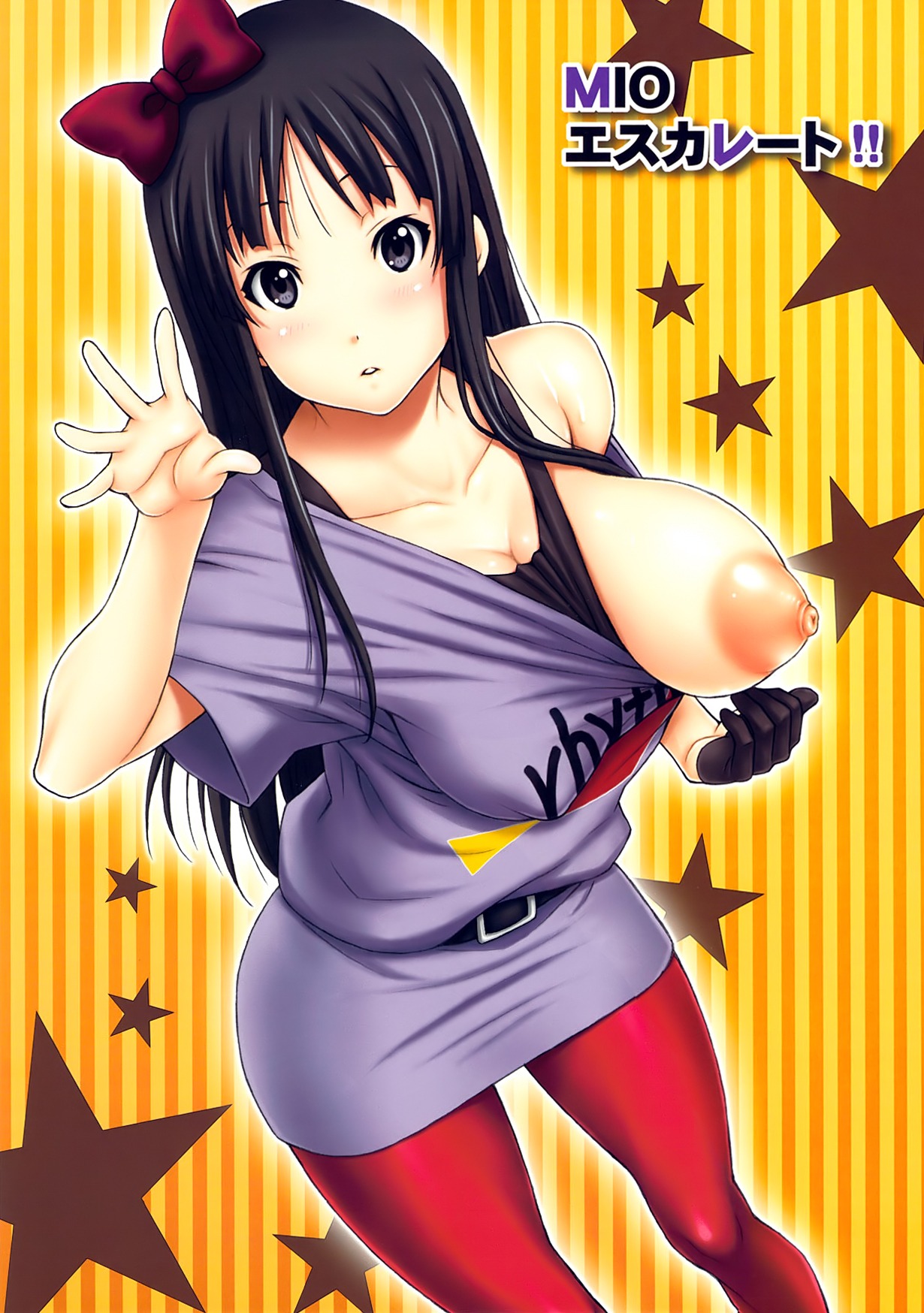areolae black_hair breasts female female_only gegera highres huge_breasts human human_only k-on! long_hair mio_akiyama_(k-on!) nipples rule34 solo