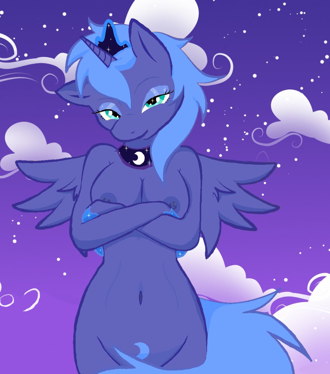 alicorn anthro blue_fur blue_hair breasts equine female friendship_is_magic fur furry hasbro horn horse my_little_pony mythological_creature mythological_equine mythology navel nipples pony princess_luna_(mlp) rule34 smooth_skin tagme tail wings