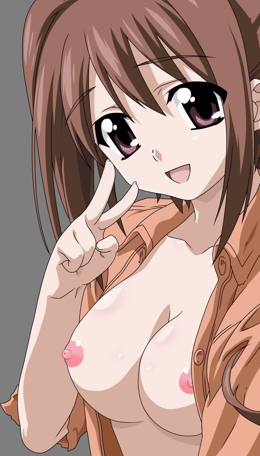 1girls 2d artist_request breasts brown_hair erect_nipples female female_only hair high_resolution human human_female human_only long_hair looking_at_viewer mitsuki_sohara nipples no_bra nude_filter pink_nipples rule34 smile smiling smiling_at_viewer solo sora_no_otoshimono white_background